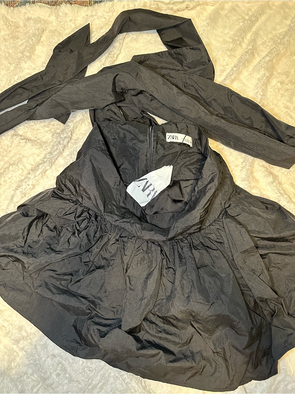 Zara Black Mini Dress with Tie Details